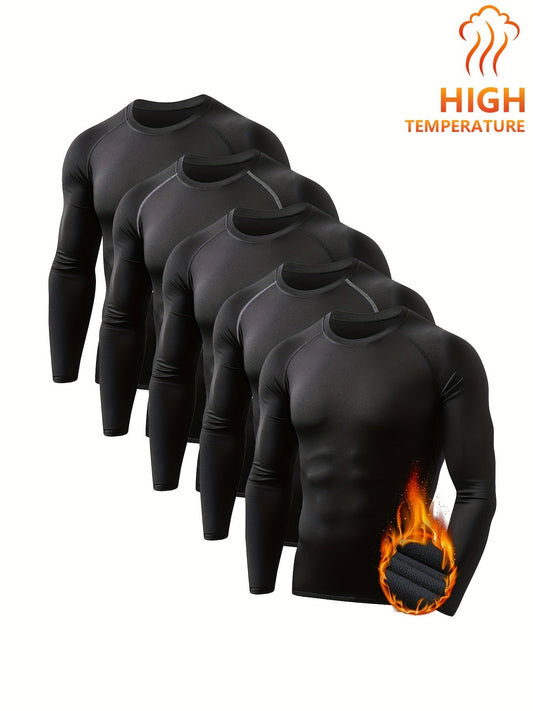 5 Pack Men's Thermal Compression Shirt Fleece Lined Long Sleeve Athletic Base Layer Cold Weather Gear Workout Top