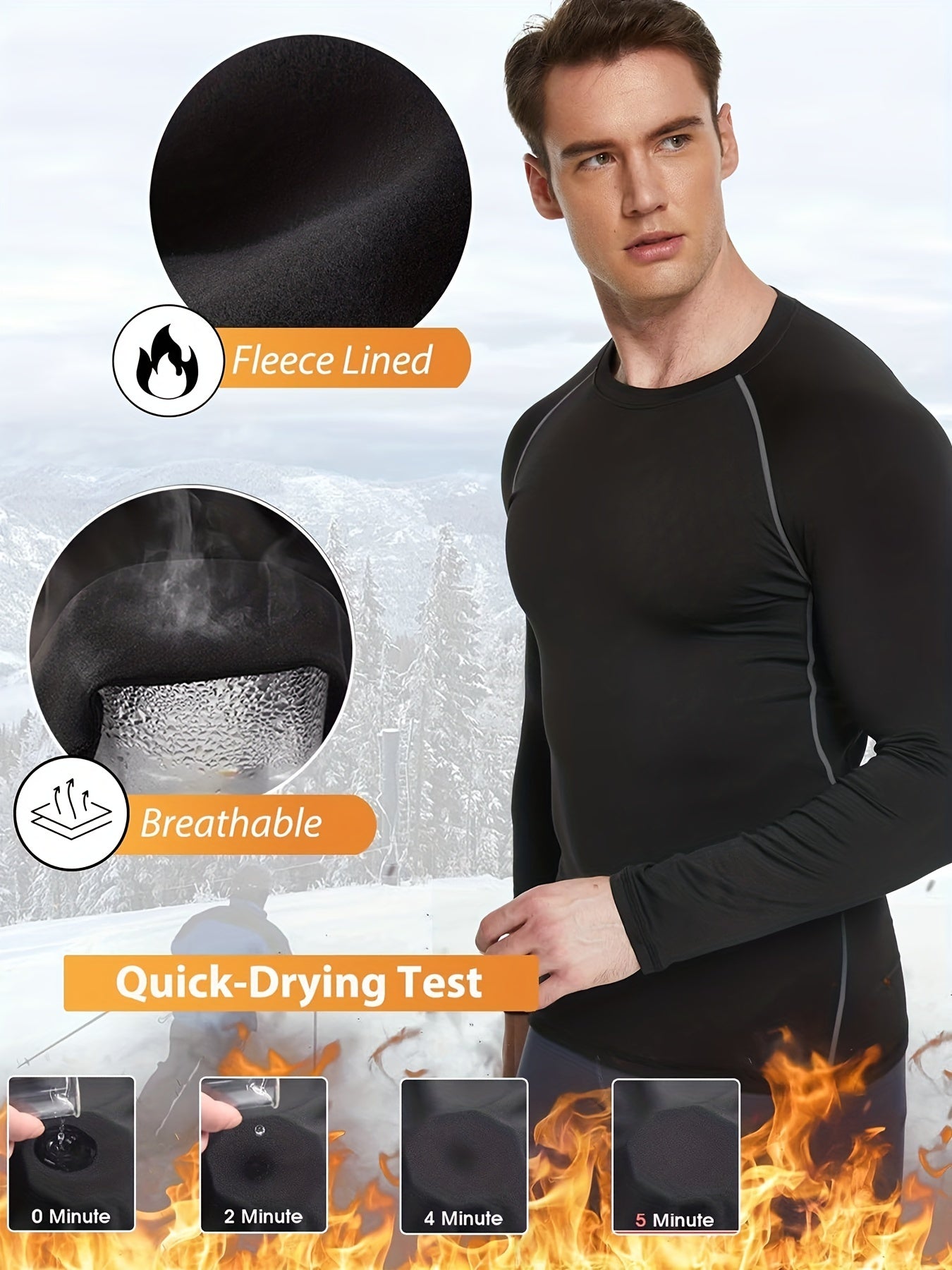 5 Pack Men's Thermal Compression Shirt Fleece Lined Long Sleeve Athletic Base Layer Cold Weather Gear Workout Top