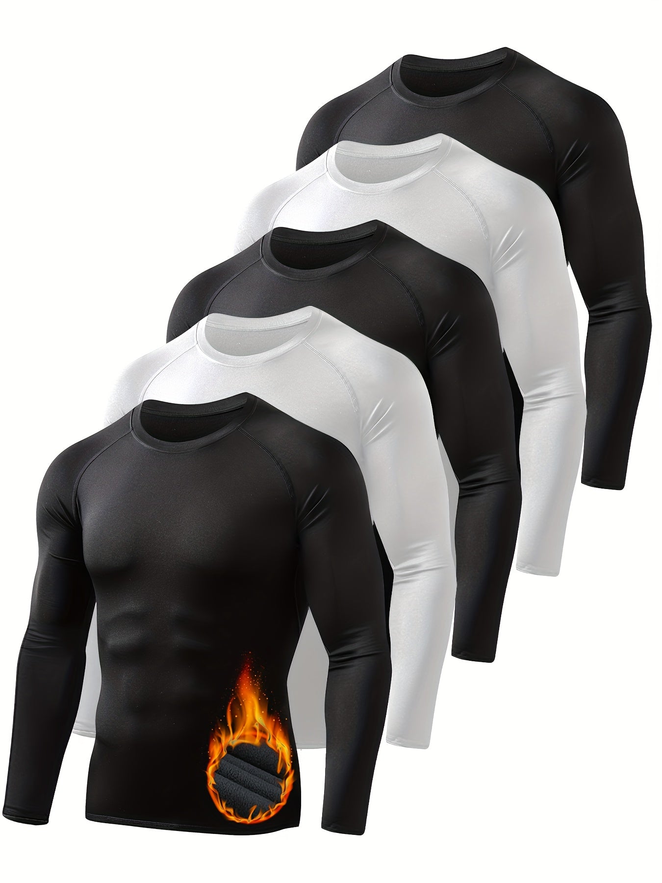 5 Pack Men's Thermal Compression Shirt Fleece Lined Long Sleeve Athletic Base Layer Cold Weather Gear Workout Top