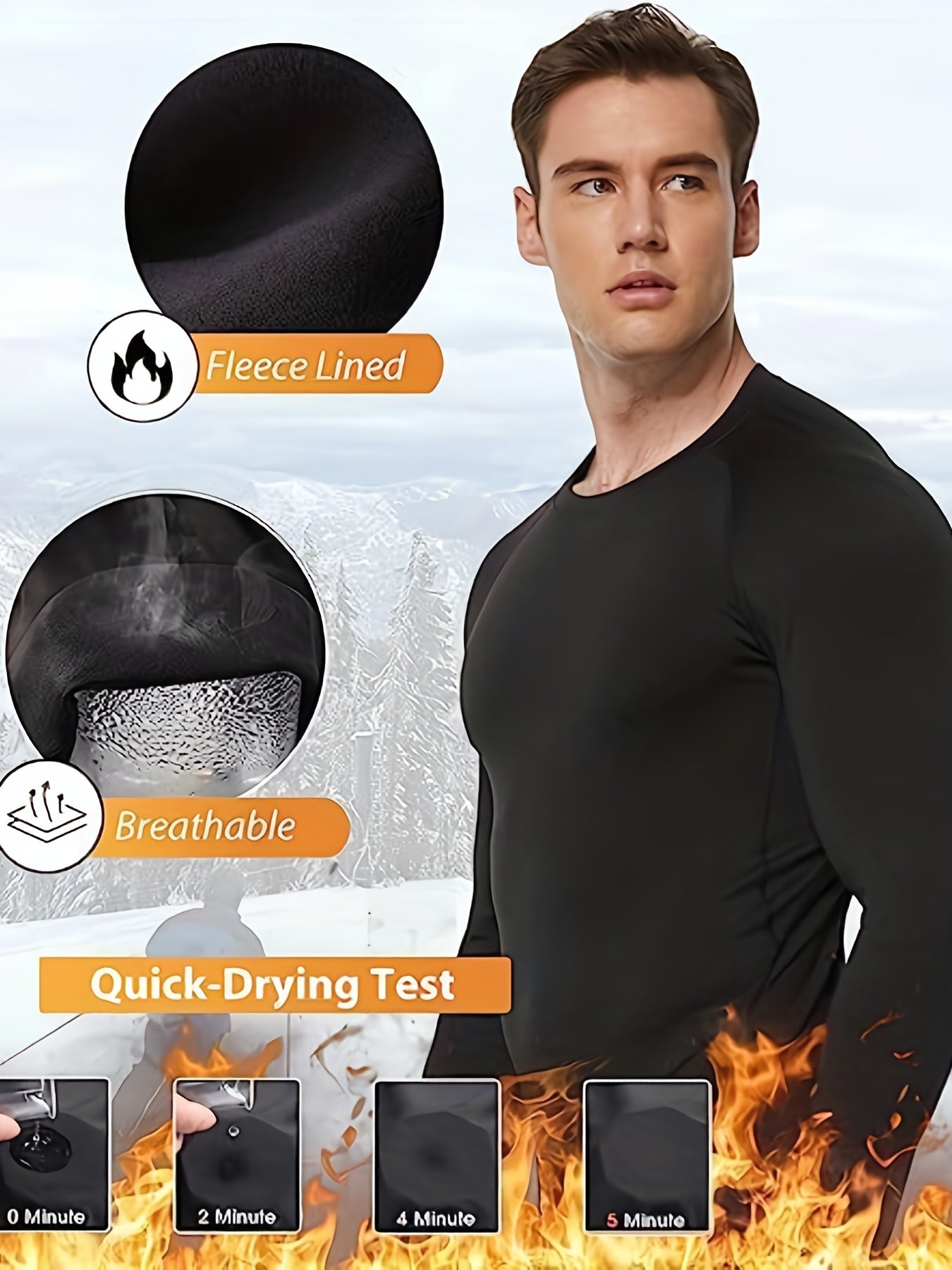 5 Pack Men's Thermal Compression Shirt Fleece Lined Long Sleeve Athletic Base Layer Cold Weather Gear Workout Top